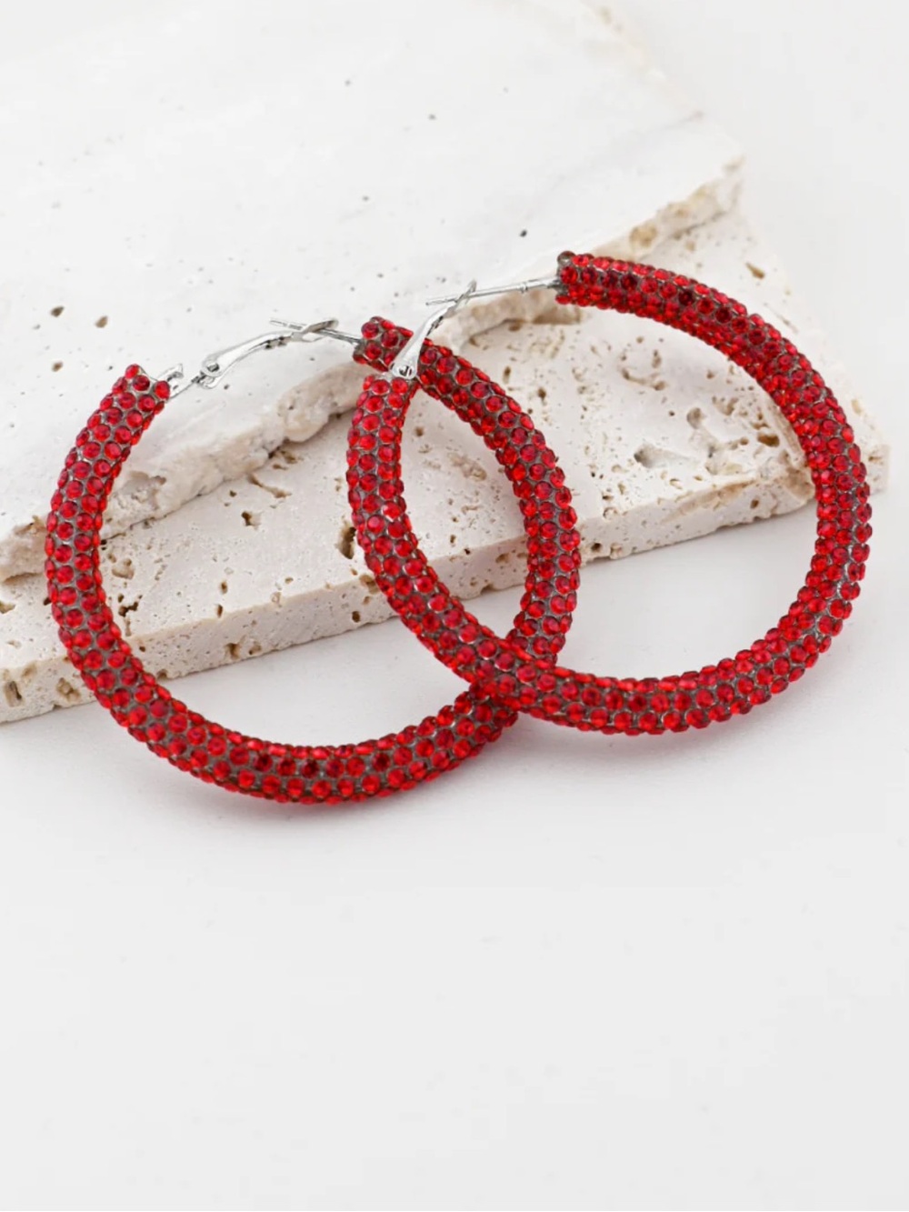 Leith Red Radiance Rhinestone Hoop Earrings